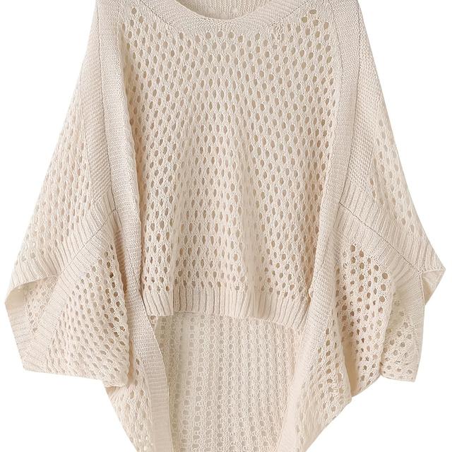 TEMU Plus Size, European And American Spring Autumn Fashion Simple Casual Plus Size Women's Pullover Elegant Solid Color Hollow-out V-neck Sweater