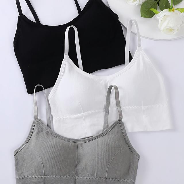 TEMU 3pcs Seamless Strapless Sports Bra Set - Adjustable Straps, Backless Women's Bra, Worn As An Outer Layer, Sporty Casual Tank Top - Black, White, Gray