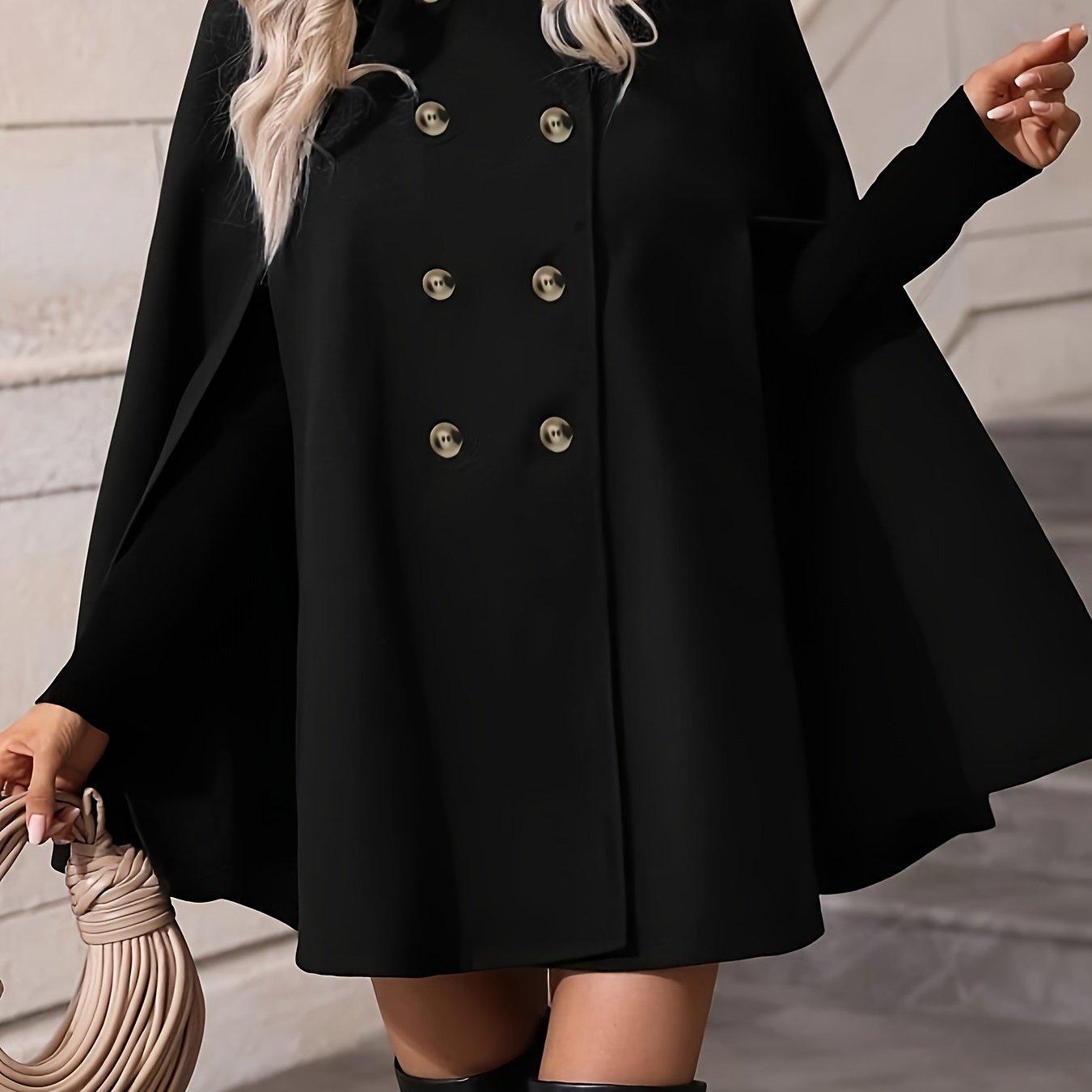 TEMU Cross-border Women's Fashion Casual Temperament Solid Color Double-breasted Slit Batwing Sleeve Cloak-style Trench Coat Coat