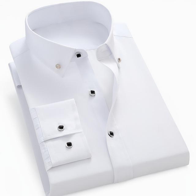 TEMU pour homme avec col et manchettes boutonnés - Manches longues, simple boutonnage, coupe standard pour , les fêtes, les banquets et décontractées, tenue de soirée, élégant, texture lisse