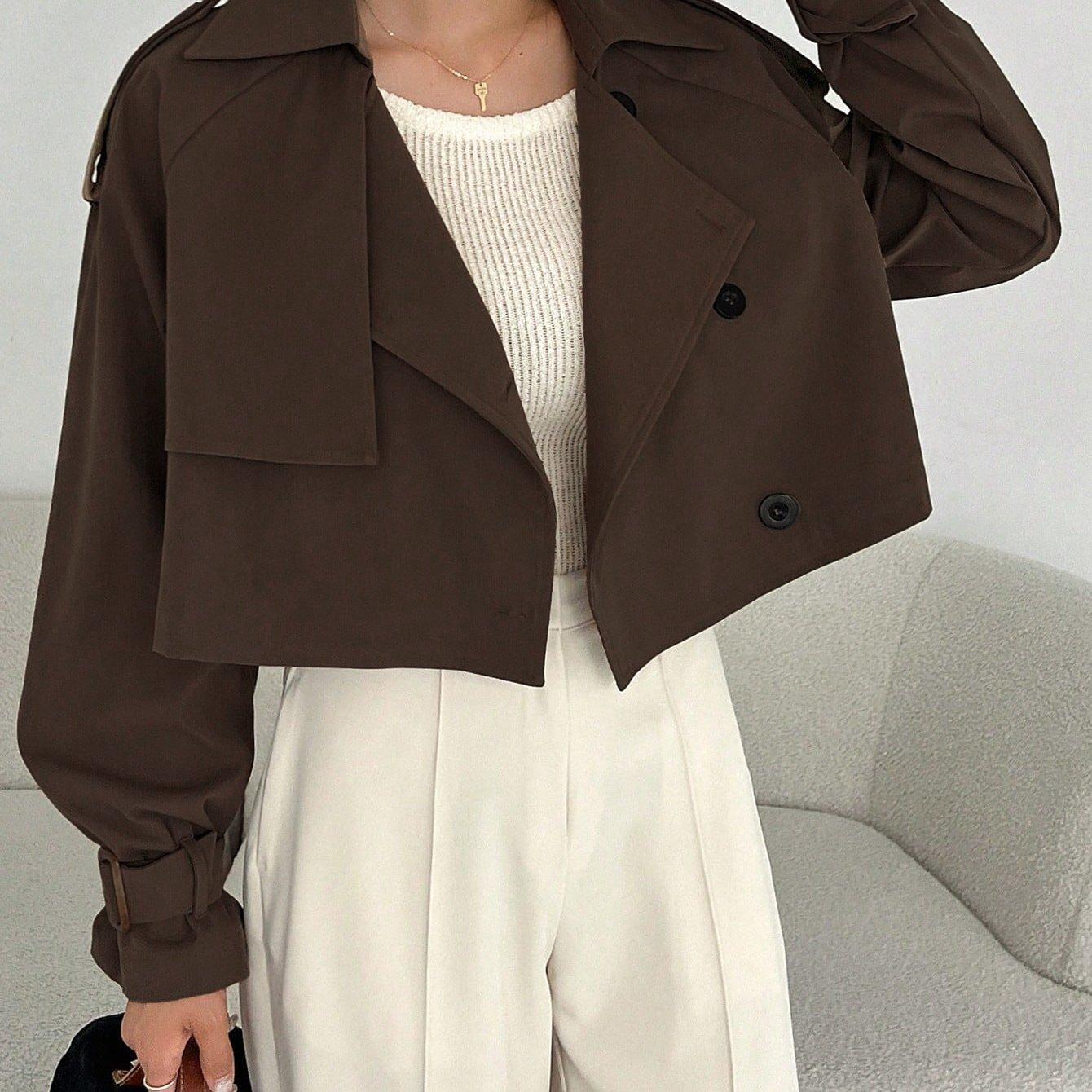 TEMU Women's Elegant Solid Color Short Windbreaker Jacket - Lightweight Versatile Outerwear For Casual & Formal Outfits, Hand Wash/, Durable Fabric
