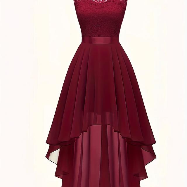 TEMU Neues leicht luxuriöses, temperamentvolles, hochwertig anmutendes, ärmelloses Kleid mit kurzer Vorderseite, langer Rückseite, schmaler Passform geraffter Taille