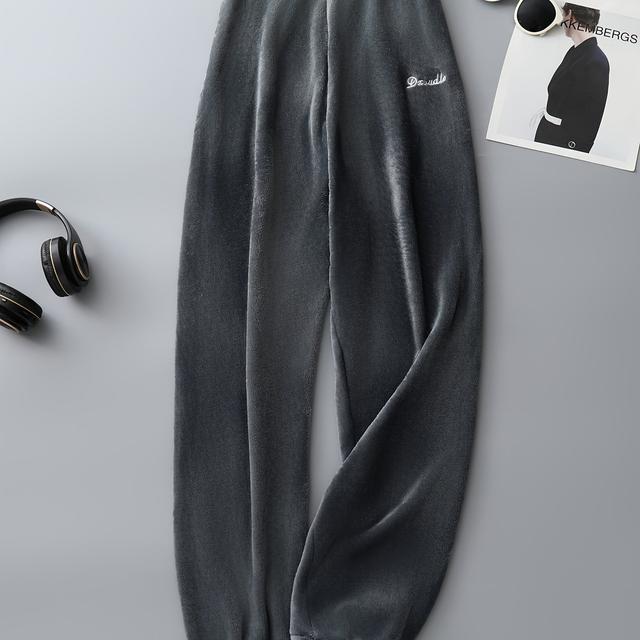 TEMU Men's Sleeping Pants Flannel Winter Thick Warm Pants Dark Easy Style Men's Trousers