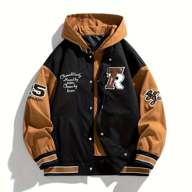TEMU Veste de Baseball À Capuche Décontractée Pour Hommes, Veste Chic À de Couleurs Pour Et