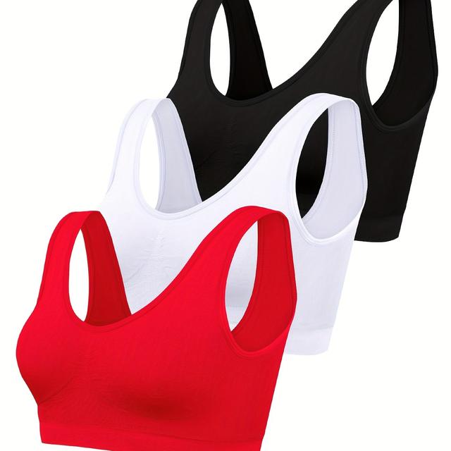 TEMU 3pcs ' Sports Bras - Breathable, Thin, No Padding, High Support, Solid Color (red/white/black) - Comfortable For Gym, Yoga & Casual Wear, Gym Workout Clothes, Yoga Apparel, Smooth Texture