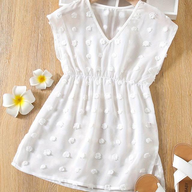 TEMU Traje de baño transparente con cuello en V, sin , de gasa, sencillo, para cubrir, vestido de playa