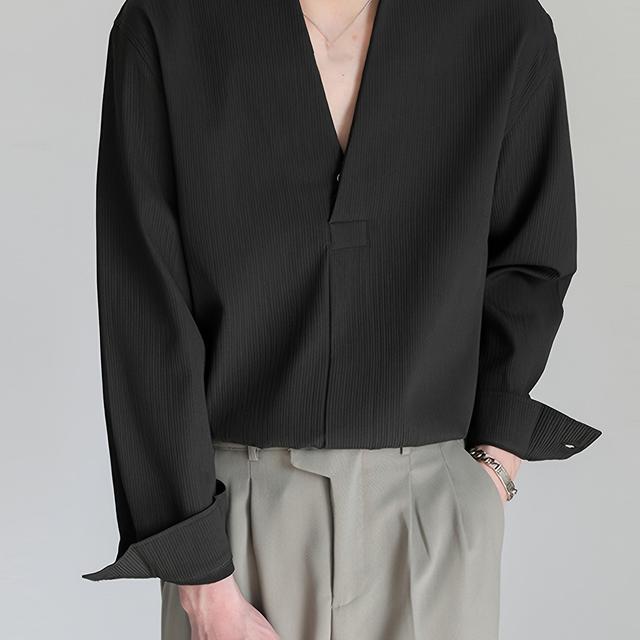 TEMU Herren Langarmshirt V-Hals Henley Shirt Kleur Casual Top T-Shirt Formeel Overhemd