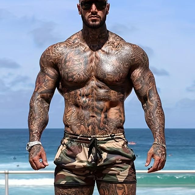 TEMU Men's Casual Slightly Stretch Elastic Waist Drawstring Mesh Shorts For Summer Gym Workout Training