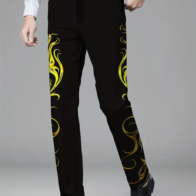 TEMU Men' Graphic Print Suit Pants With Pockets, Dress Pants For Party Wedding Outdoor