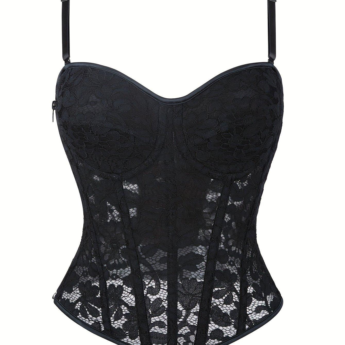 TEMU Faja moldeadora de encaje negro, tirantes ajustables tipo spaghetti, tipo corsé sobre el busto, ropa interior y outerwear