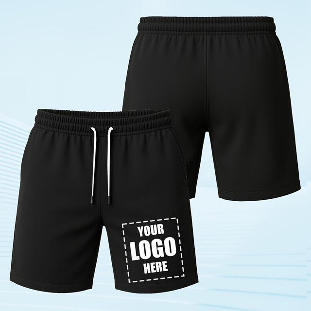 TEMU Customizable Black Beach Shorts With " Here" Design - Comfortable Loose Fit, Elastic Waistband, Outdoor Activities, Father's Day Gift For Dad Or Boyfriend, Beach Shorts