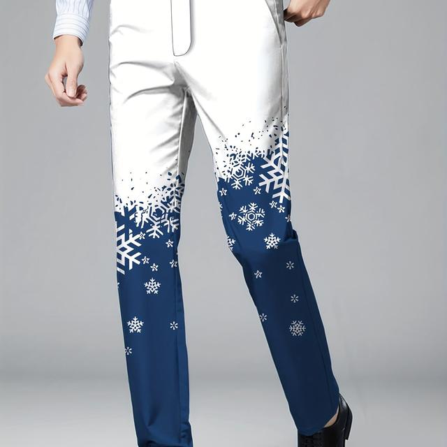 TEMU กางเกงสูทผู้ชาย พิมพ์ลายเกล็ดหิมะ มีกระเป๋า กางเกงขายาว สำหรับงานปาร์ตี้ งานแต่งงาน กลางแจ้ง