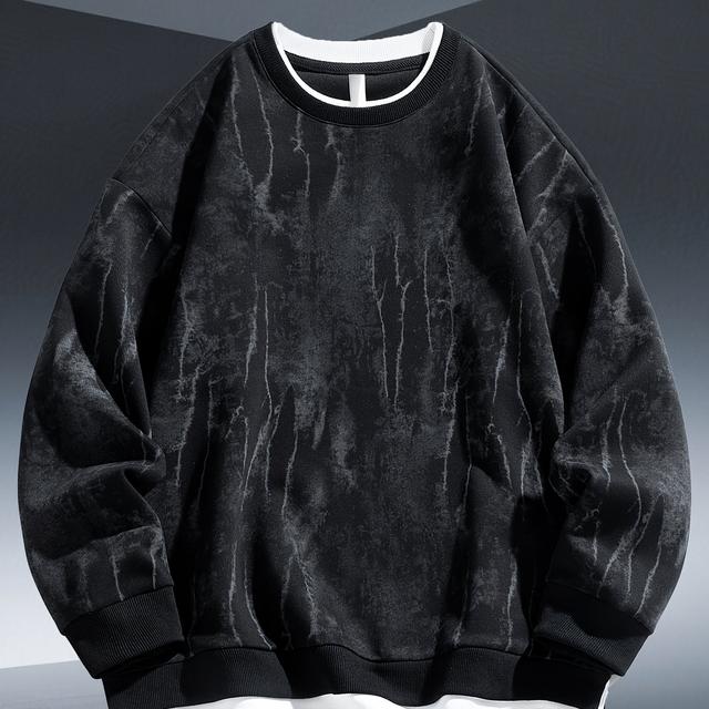 TEMU Tang Neues Herbst/Winter Herrenmode Rundhals Sweatshirt, 320Gsm Mischgewebe Batik Sweatshirt, Stilvolles Fake Zweiteiliges Oberteil