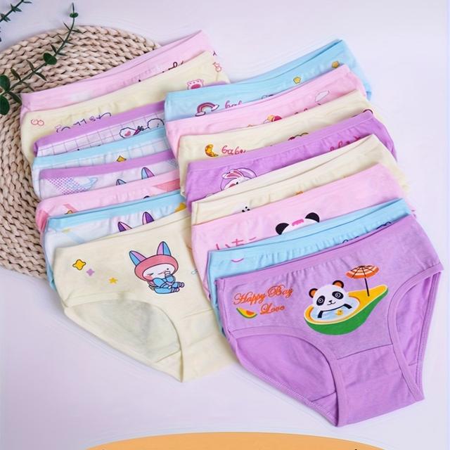 TEMU 8pcs Random Color Cartoon Girl Triangle Panties, Floral Print Mixed Colors Girls' Underwear Set