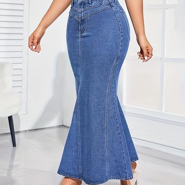 TEMU New Stylish High-waisted Flared Denim Skirt For Women