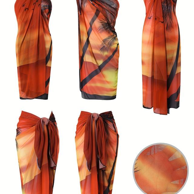 TEMU Women's Beach Shawl Featuring A Sunset And Palm Tree Scenery Print