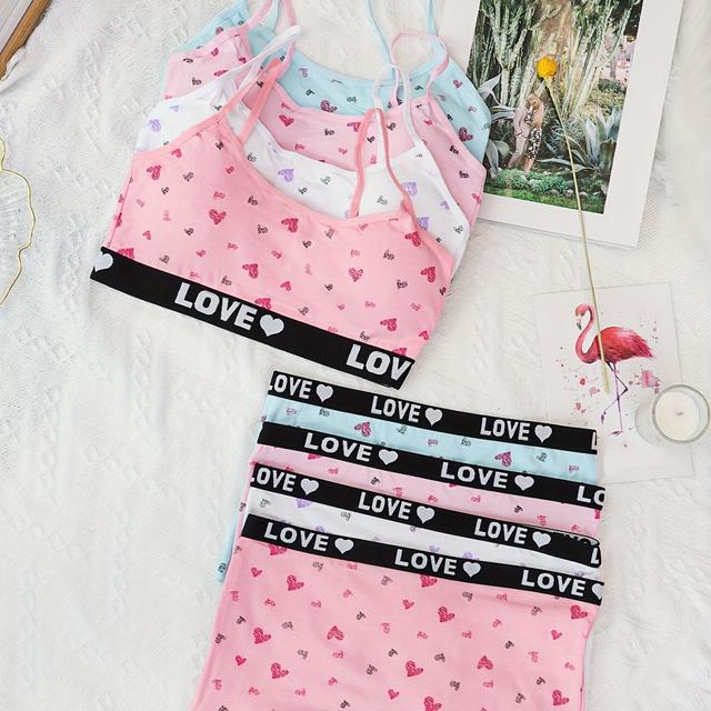 TEMU 4-pack Girls' Underwear And Bra Set, Cotton, Suitable 7-12