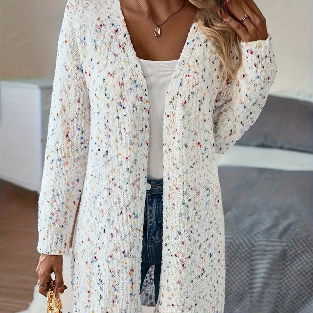 TEMU Plus Size - Women's Elegant Long Sleeve Cardigan - Sweet Floral Sweater With V-neck, Mid-length, Solid Color, Fall/winter, Oversized Fit, Machine Washable, Winter Cardigans