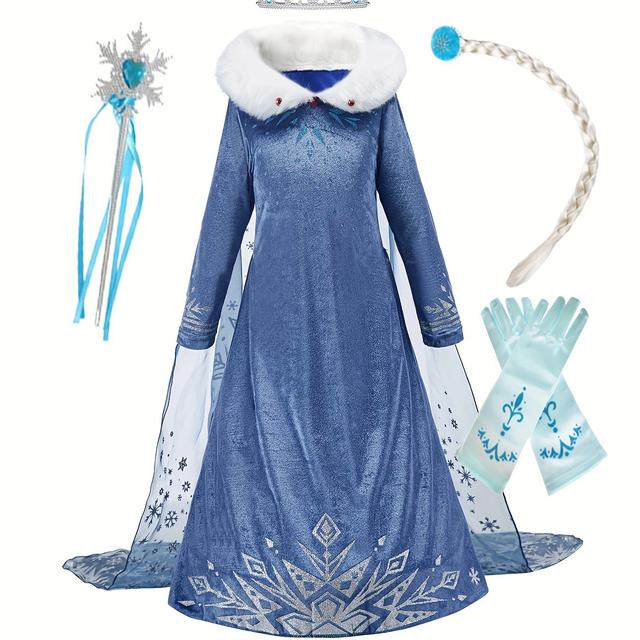 TEMU 5pcs Set Girls' Princess Dress Role-play Costume, Children's Christmas Outfit, Kids' Carnival Birthday Fancy Party Dress