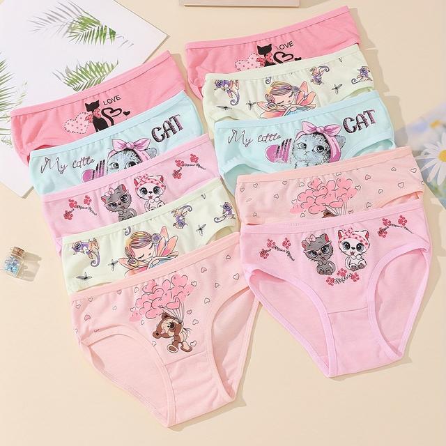 TEMU 10 Cartoon Mixed Cute, Comfortable And Soft Girls' Triangle Underwear