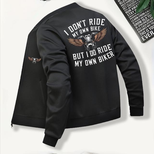 TEMU Women's Motorcycle Graphic With Biker Slogan Print, Casual Zippered Outerwear, Motorcycle Rider Design & Pockets, Machine Washable Beige Long Sleeve Jacket For Motorcycle Enthusiasts