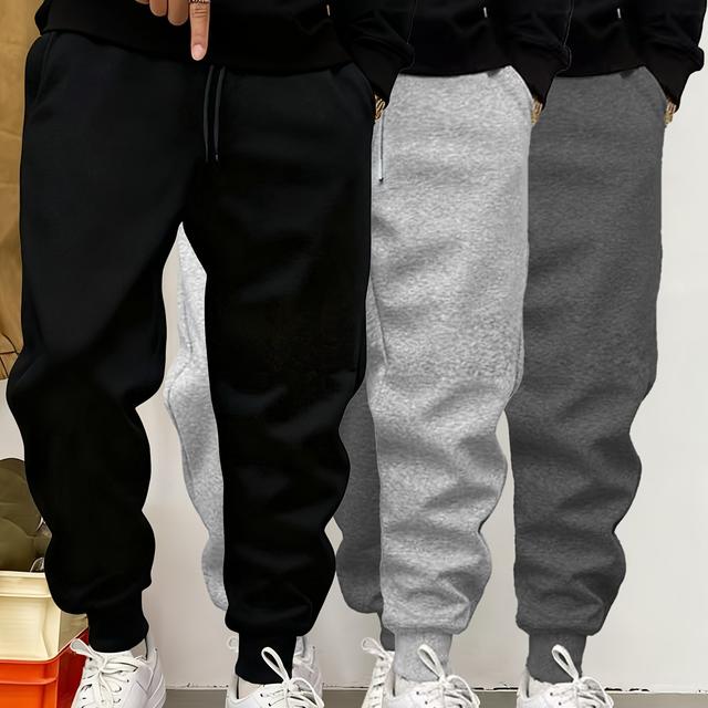 TEMU 3pcs, 남성 캐주얼 조거 팬츠 - 밴딩 허리밴드와 드로스트링, 사이드 포켓, 가을/겨울 스포츠 스타일 긴 바지, 편안한 소재, 내구성 있는 스포츠, 피트니스 및 야외 활동용