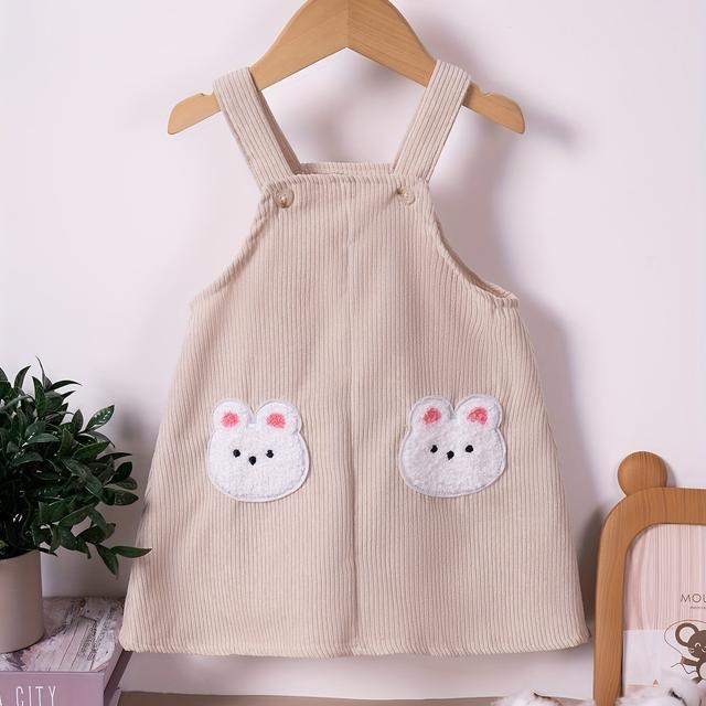 TEMU Vestido Casual de e Outono para Meninas com Alcinha de Coelhinho, Moda em Cotelê - Ideal para Passeios