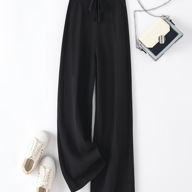 TEMU 가을 겨울 여성용 하이웨이스트 와이드 레그 팬츠, 드레이프 긴 바지 탄력감 있는 루즈핏 아우터웨어
