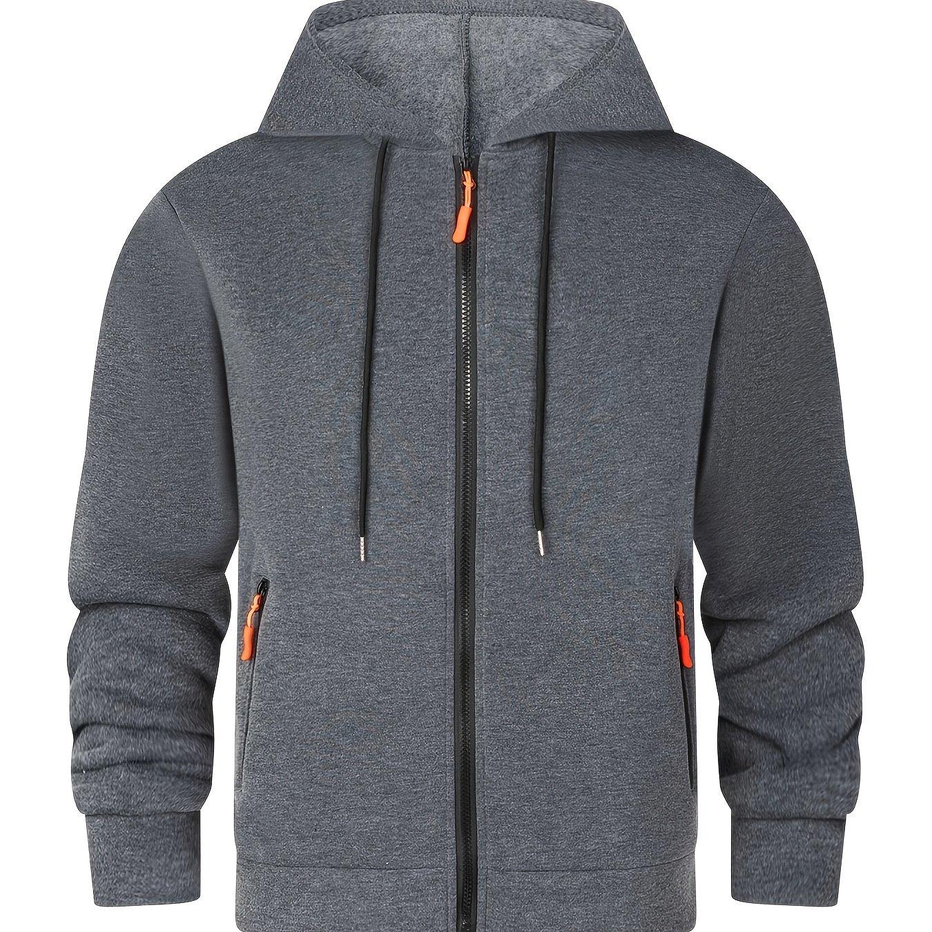 TEMU Spring/autumn New Zip Pocket Hooded Sweatshirt, Open Front Zip-up Jacket, Outdoor Sports Thickened Jacket