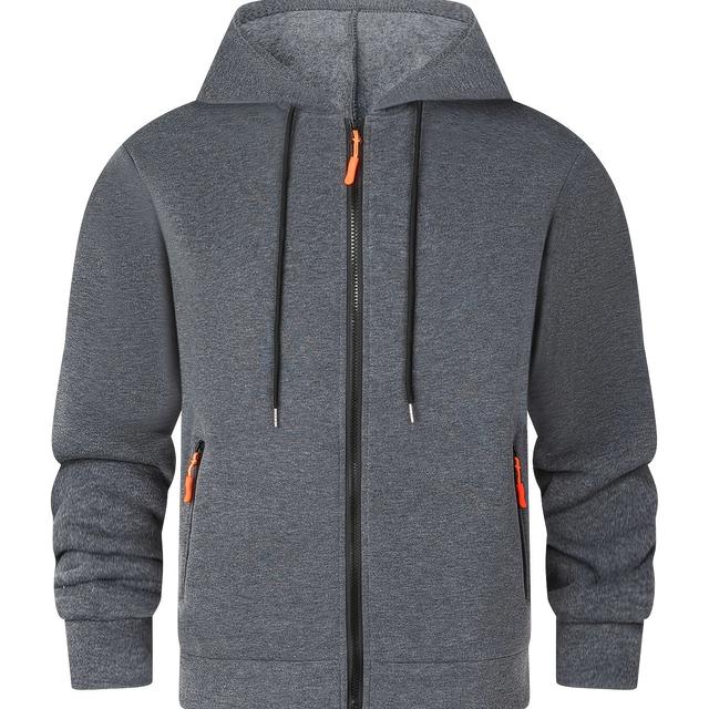 TEMU Spring/autumn New Zip Pocket Hooded Sweatshirt, Open Front Zip-up Jacket, Outdoor Sports Thickened Jacket