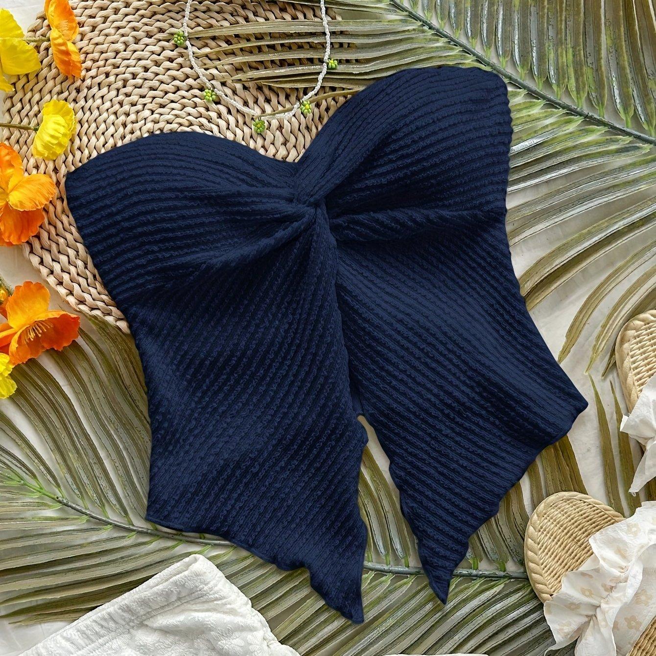 TEMU A Navy Texture Vest With A Twisted Hem And An Asymmetrical Design, Perfect For Vacations