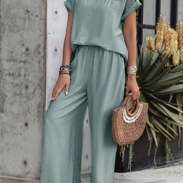 TEMU Elegant Set: Short-sleeve Top And Pants