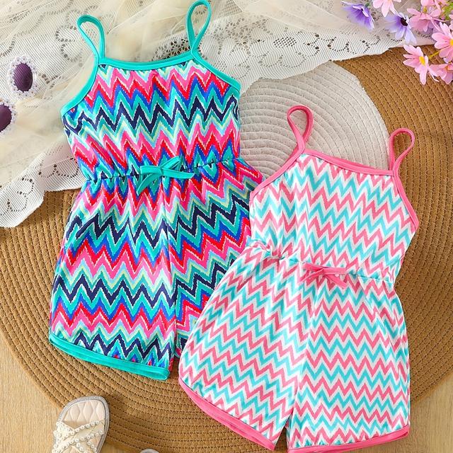 TEMU 2er-Pack Mädchen-Jumpsuit mit Trägern, Bohemian Urlaubsstil, -Druck, geeignet für Frühlings- und Sommerausflüge im Freien, für Outdoor-Aktivitäten