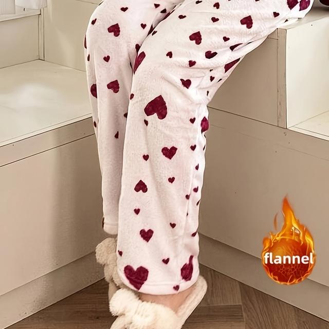 TEMU Hartjespatroon Onregelmatige Broek voor Vrouwen, Herfst/Winter 2025 Nieuwe Dikke Gevoerde Lounge Broek