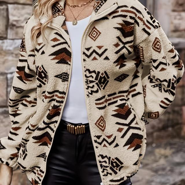 TEMU YY0611144 Geometrische Reißverschluss Langarm Casual Jacke