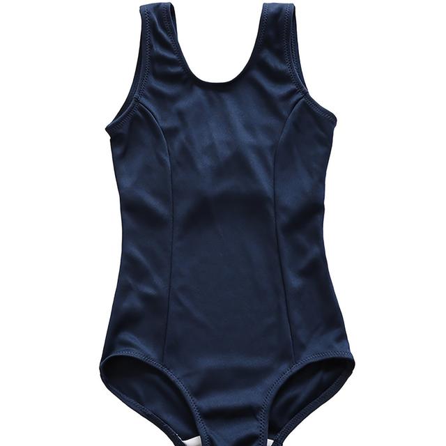 TEMU 女の子用ネイビーブルー スクール水着 - 4年生以上向け カスト ストレッチポリエステル、95-160cm 7サイズ、カップ＆名札付き ラインド ワンピーススポーティデザイン 水泳・ビーチ・全季節対応
