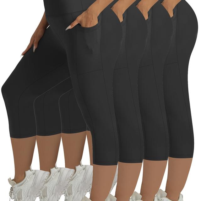 TEMU 4er-Set - Plus Size High Elasticity Waist Lift Fitness 7/8 Leggings---Eleganter Stil--Geeignet für Laufen und Workout