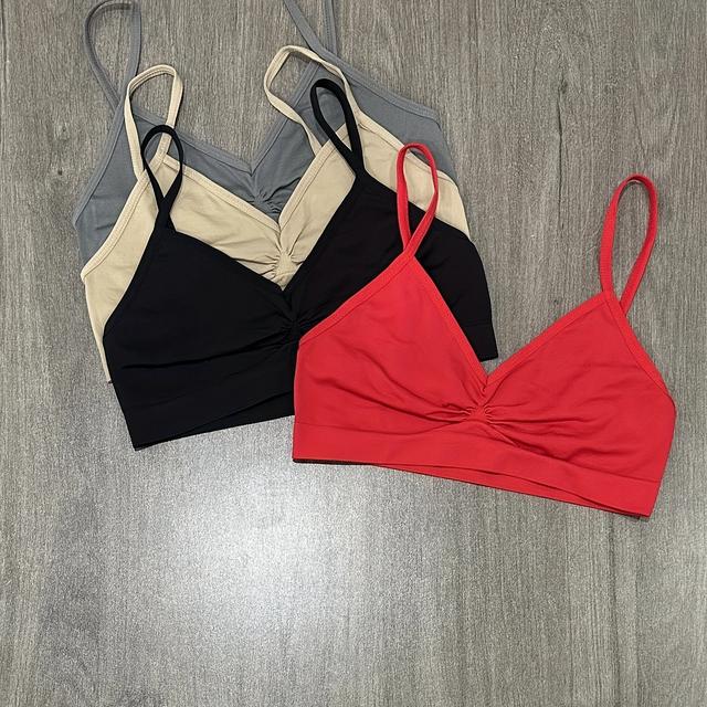 TEMU 4-Pack de bralettes couture pour femmes, en tissu tricoté et extensible, de couleur unie mignonne, fil, rembourrage, en polyamide, convient aux adolescentes