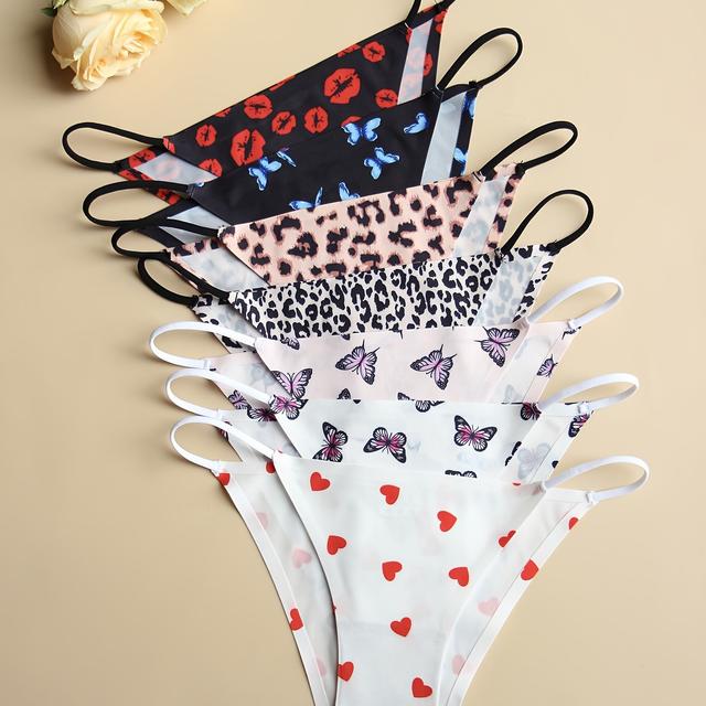 TEMU Set Of Women's Bikini Underwear Featuring A Slim Waistband And A Low-rise Design, With A Love Print. Animal And Leopard Pattern Panties Are Designed For Women, Offering A Sexy, Soft, Comfortable