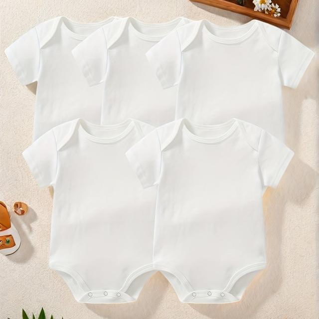 TEMU A Set Of 5 Baby Bodysuits In Bulk, Featuring A Comfortable And For Spring And Summer, With , Round Neck, Short Sleeves, Versatile Base Layer Clothing, Suitable For , For Outdoor