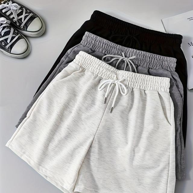 TEMU 3pcs Solid Color Casual Shorts, Drawstring Elastic Waist Shorts, Women's Activewear