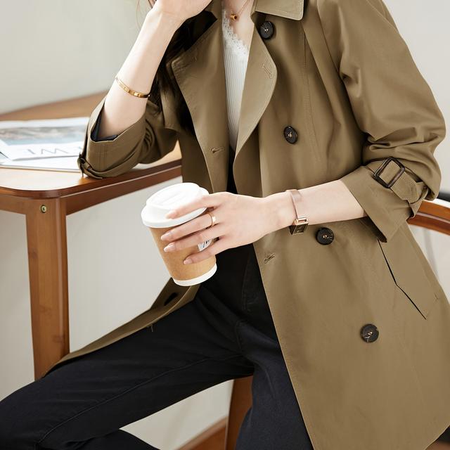 TEMU &MO Damen Leichter Olivgrüner Trenchcoat – Klassisches Gürteldesign, Maschinenwaschbar, Asiatische Größen, Vielseitige Frühling/Herbst-Oberbekleidung