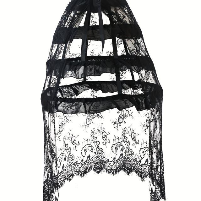 TEMU Gothic Black Lace Petticoat Dress, Halloween Costume Birdcage Skirt