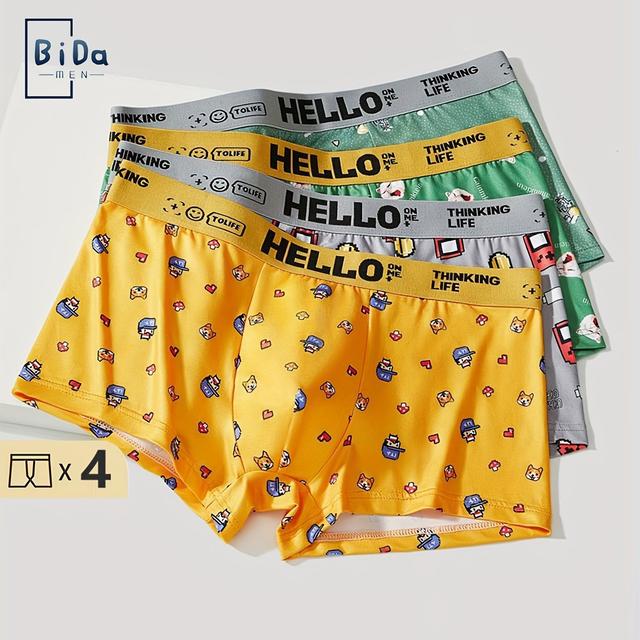 TEMU ชุดกางเกงในชาย 4 ตัว ลายการ์ตูน กางเกงบ็อกเซอร์สปอร์ตสำหรับวัยรุ่น