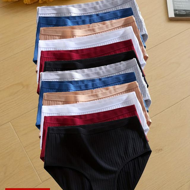 TEMU 12er Pack Rippstrick-Triangel-Slips für Damen, bequem, atmungsaktiv, für alle , Universal-Damenunterwäsche, verschiedene Größen erhältlich