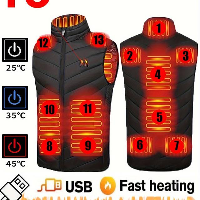 TEMU Chaleco Térmico de Control con 13 Zonas y Ajuste de en Tres Niveles, Batería No Incluida