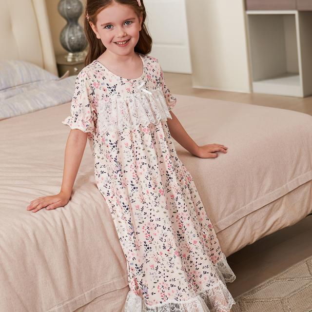 TEMU Camisón para niñas, 1615, ignífugo, con ribete de encaje y dobladillo recogido en el pecho, diseño de unicornio, ideal para Pascua y de . Un regalo exquisito, lindo y elegante.