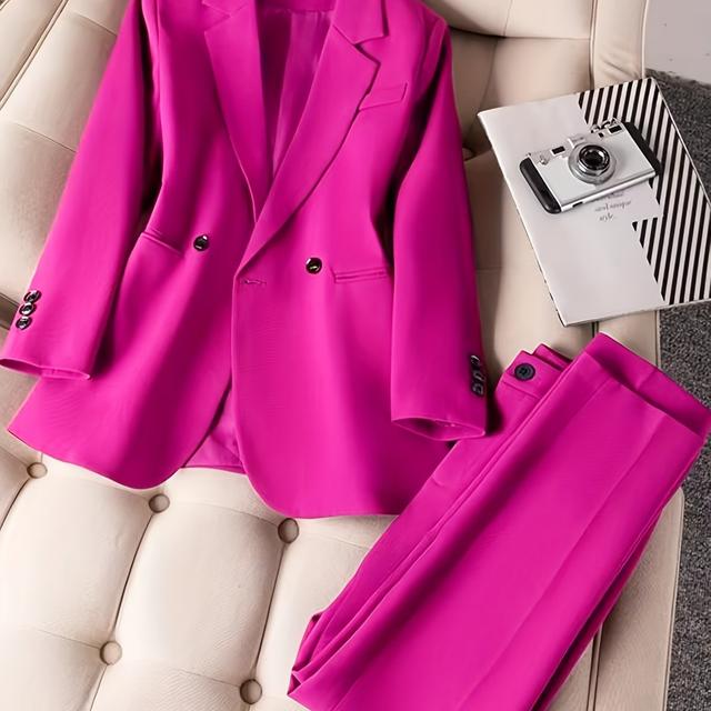 TEMU Conjunto elegante y de blazer de manga larga y pantalones para mujer, perfecto para al trabajo en y otoño