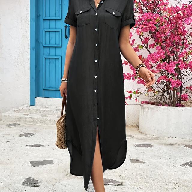 TEMU Vestido Casual de Verão Feminino Longo e em Cor Sólida