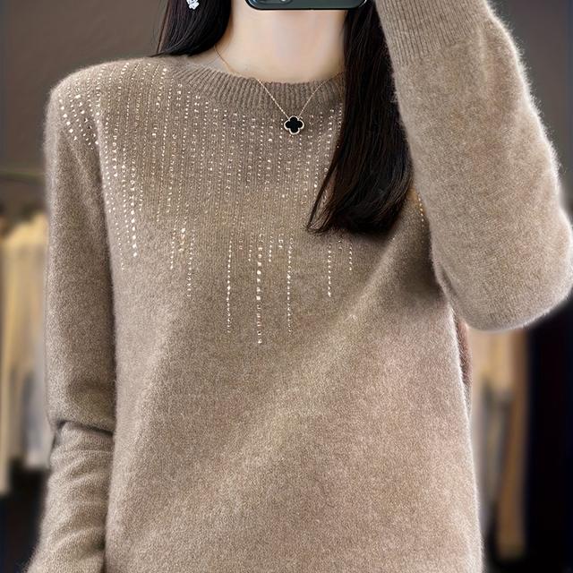 TEMU New Stylish Women's Base Layer With Rhinestones For Autumn And Winter